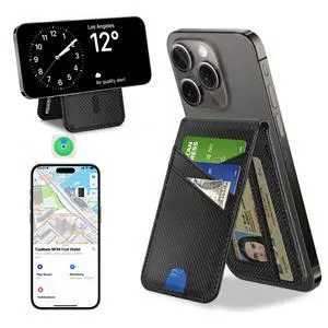 for MagSafe Wallet, Works with Apple Find My, Magnetic Wallet for iPhone 17/16/15/14/13/12 Series, for iPhone Wallet Stand with Finder Tracker, 6 Card Holder, RFID Blocking, Black Carbon Fiber for MagSafe Wallet, Works with Apple Find My, Magnetic Wallet for iPhone 17/16/15/14/13/12 Series, for iPhone Wallet Stand with Finder Tracker, 6 Card Holder, RFID Blocking, Black Carbon Fiber