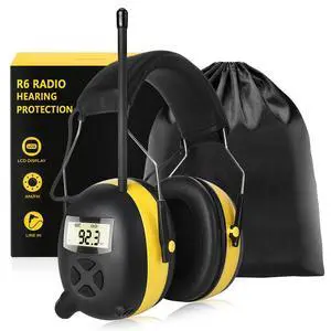 AM/FM Radio Headphones with Digital Display, 30dB AM FM Hearing Protection Safety Ear Muff, Ear Protection Headphone for Mowing, Landscaping, Shooting and Construction Black-Yellow AM/FM Radio Headphones with Digital Display, 30dB AM FM Hearing Protection Safety Ear Muff, Ear Protection Headphone for Mowing, Landscaping, Shooting and Construction Black-Yellow