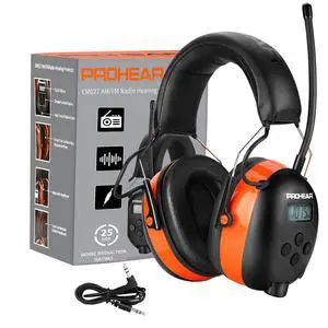 027 AM FM Radio Headphones with Digital Display, 25dB NRR, Safety Ear Protection Earmuffs for Mowing, Snowblowing, Construction, Work Shops - Orange 027 AM FM Radio Headphones with Digital Display, 25dB NRR, Safety Ear Protection Earmuffs for Mowing, Snowblowing, Construction, Work Shops - Orange