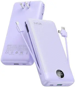 Portable Charger 20000mAh, Fast Charging Power Bank USB C,4 Output 2 Input Travel Essentials Charging Bank Equipped with LED Display,Built-in Wall Plug and Cables,Phone Charger Battery,Purple Portable Charger 20000mAh, Fast Charging Power Bank USB C,4 Output 2 Input Travel Essentials Charging Bank Equipped with LED Display,Built-in Wall Plug and Cables,Phone Charger Battery,Purple