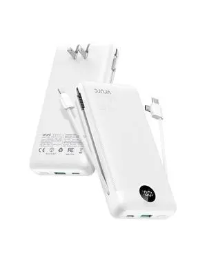 Power Bank 20000mAh, Fast Charging Portable Charger USB C,4 Output 2 Input Travel Essentials Charging Bank Equipped with LED Display,Built-in Wall Plug and Cables,Phone Charger Battery,White Power Bank 20000mAh, Fast Charging Portable Charger USB C,4 Output 2 Input Travel Essentials Charging Bank Equipped with LED Display,Built-in Wall Plug and Cables,Phone Charger Battery,White