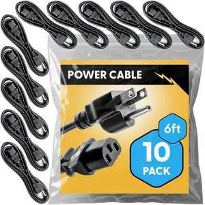 UL Approved 6ft Universal Power Cord (10 Pack) - IEC C13 to NEMA 5-15P Computer Monitor Cable for IT Departments, Data Centers & Bulk Purchasing - 18AWG 10A 125V UL Approved 6ft Universal Power Cord (10 Pack) - IEC C13 to NEMA 5-15P Computer Monitor Cable for IT Departments, Data Centers & Bulk Purchasing - 18AWG 10A 125V