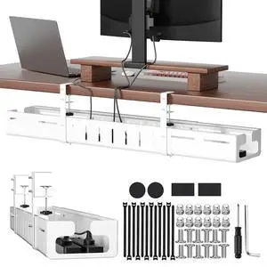 Under Desk Cable Management, Expandable 25.2"38.6" Cable Management Under Desk No Drill, Heavy Duty Carbon Steel with Clamp, Hidden Cord Organizer for Desk, Home Office Standing Desk White Under Desk Cable Management, Expandable 25.2"38.6" Cable Management Under Desk No Drill, Heavy Duty Carbon Steel with Clamp, Hidden Cord Organizer for Desk, Home Office Standing Desk White