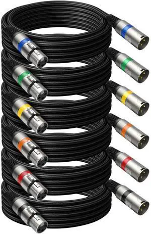 Professional 6 Pack 25FT XLR Cables, Noise Free and Long-Lasting Braided XLR Microphone Cable, All Copper Conductors Balanced Male to Female Mic Cable for Studio Monitor, Mixer, DMX, Colorful Professional 6 Pack 25FT XLR Cables, Noise Free and Long-Lasting Braided XLR Microphone Cable, All Copper Conductors Balanced Male to Female Mic Cable for Studio Monitor, Mixer, DMX, Colorful