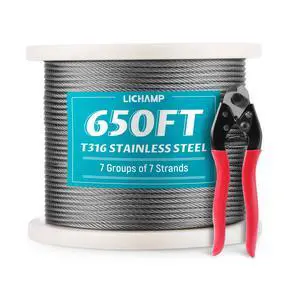 650FT 1/8" Stainless Steel Wire Rope Cable, Aircraft 316 SS Braided Steel Wire Thin Metal Cable Hardware for Deck Railing Handrail Safety System, SSC650 650FT 1/8" Stainless Steel Wire Rope Cable, Aircraft 316 SS Braided Steel Wire Thin Metal Cable Hardware for Deck Railing Handrail Safety System, SSC650