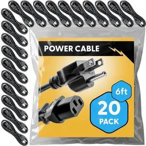 UL Approved 6ft Universal Power Cord (20 Pack) - IEC C13 to NEMA 5-15P Computer Monitor Cable for IT Departments, Data Centers & Bulk Purchasing - 18AWG 10A 125V UL Approved 6ft Universal Power Cord (20 Pack) - IEC C13 to NEMA 5-15P Computer Monitor Cable for IT Departments, Data Centers & Bulk Purchasing - 18AWG 10A 125V