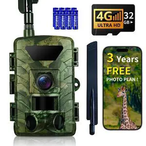 Cellular Trail Camera 4G LTE Free Photo Transfer to App (No Subscription)1296P HD Video, 60MP, Low-Glow IR Night Vision, Fast Trigger, Long Battery Life, 32GB SD for Wildlife & Property Security Cellular Trail Camera 4G LTE Free Photo Transfer to App (No Subscription)1296P HD Video, 60MP, Low-Glow IR Night Vision, Fast Trigger, Long Battery Life, 32GB SD for Wildlife & Property Security
