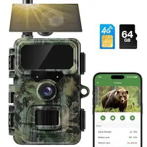 Cellular Trail Camera Solar, 4G LTE Game Cameras 64MP 2K HD Live Streaming,Night Vision Outdoor Camera,Rechargeable Wildlife Camera Deer Cams for Backyard Cellular Trail Camera Solar, 4G LTE Game Cameras 64MP 2K HD Live Streaming,Night Vision Outdoor Camera,Rechargeable Wildlife Camera Deer Cams for Backyard