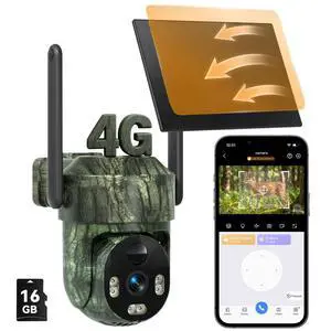 4G LTE Cellular Trail Camera, 360° PTZ Solar Game Camera Built in SIM & 16GB microSD Card, 2K Live View, Auto Tracking, Motion Detection, Color Night Vision, 2-Way Audio, WiFi Not Supported 4G LTE Cellular Trail Camera, 360° PTZ Solar Game Camera Built in SIM & 16GB microSD Card, 2K Live View, Auto Tracking, Motion Detection, Color Night Vision, 2-Way Audio, WiFi Not Supported