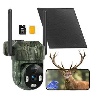 4G LTE Cellular Solar Trail Camera No WiFi,4MP PTZ Game Cam,Color Night Vision/2-Way Audio/Auto Tracking/PIR Motion Alert,IP66 Waterproof Preinstalled SIM & 16GB TF Card for Farm Hunting 4G LTE Cellular Solar Trail Camera No WiFi,4MP PTZ Game Cam,Color Night Vision/2-Way Audio/Auto Tracking/PIR Motion Alert,IP66 Waterproof Preinstalled SIM & 16GB TF Card for Farm Hunting