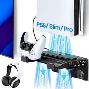 P5/Slim/Pro Wall Mount Kit with Cooling Fan & Charging Station, P5 Shelf Floating Mount for PA 5/Slim/Pro Disc & Digital Console, PA 5 Wall Bracket Behind TV, PS Five Accessories, Black P5/Slim/Pro Wall Mount Kit with Cooling Fan & Charging Station, P5 Shelf Floating Mount for PA 5/Slim/Pro Disc & Digital Console, PA 5 Wall Bracket Behind TV, PS Five Accessories, Black