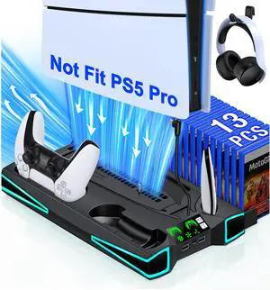 PS5 Stand, PS5/PS5 Slim Cooling Station with 3-Level Cooling Fan, Controller Charger Station for PS5 Accessories, Light, Headset Holder, 3 Charger Ports for PlayStation 5 Slim Console, Black PS5 Stand, PS5/PS5 Slim Cooling Station with 3-Level Cooling Fan, Controller Charger Station for PS5 Accessories, Light, Headset Holder, 3 Charger Ports for PlayStation 5 Slim Console, Black