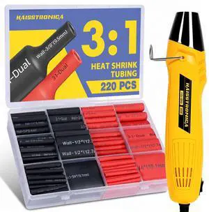 220PCS Heat Shrink Tubing Kit, 3:1 Adhesive Lined Heat Shrink Tube with 350W Mini Heat Gun, Waterproof Insulated Shrink Wrap for Automotive Marine Wiring Repair 220PCS Heat Shrink Tubing Kit, 3:1 Adhesive Lined Heat Shrink Tube with 350W Mini Heat Gun, Waterproof Insulated Shrink Wrap for Automotive Marine Wiring Repair