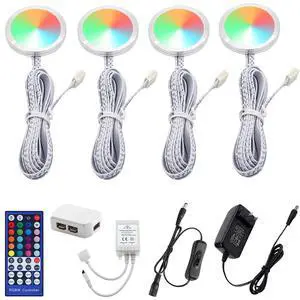 RGBW RGB + White Color Changing Christmas Xmas Under Cabinet LED Lights Kit IR Remote Puck Lights for Kitchen Counter Shelf Furniture Ambiance Lighting (RGBW, 4 Lights, 12W) RGBW RGB + White Color Changing Christmas Xmas Under Cabinet LED Lights Kit IR Remote Puck Lights for Kitchen Counter Shelf Furniture Ambiance Lighting (RGBW, 4 Lights, 12W)
