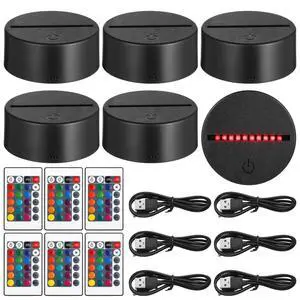 6 Pcs Night LED Lamp Bases, 3D Night Light Stands with Remote Controls & USB Cables, 16 Colors & 4 Modes, USB Powered Decorative Artwork Display Bases for Homes, Shops 6 Pcs Night LED Lamp Bases, 3D Night Light Stands with Remote Controls & USB Cables, 16 Colors & 4 Modes, USB Powered Decorative Artwork Display Bases for Homes, Shops