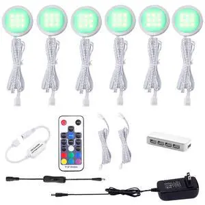 RGB Color Changing LED Under Cabinet Lights Kit Aluminum Slim Puck Lamps for Kitchen Counter Wardrobe Counter Furniture Ambiance Christmas Decor Lighting (6 Lights) RGB Color Changing LED Under Cabinet Lights Kit Aluminum Slim Puck Lamps for Kitchen Counter Wardrobe Counter Furniture Ambiance Christmas Decor Lighting (6 Lights)