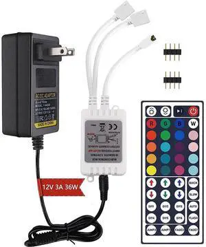 44 Keys IR Remote Controller Kit - Includes Wireless Rectifier Control Box and DC 12V 3A Power Supply Adapter - Replacement Control for SMD 5050 3528 2835 RGB LED Strip Lights 44 Keys IR Remote Controller Kit - Includes Wireless Rectifier Control Box and DC 12V 3A Power Supply Adapter - Replacement Control for SMD 5050 3528 2835 RGB LED Strip Lights