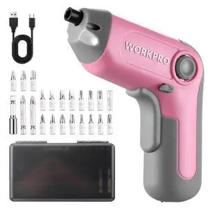 Electric Cordless Screwdriver with Offset Driving Shaft, 3.6V Automatic Rechargeable Screw Driver with 22PCS Bits, Battery Powered Automatic Screw Gun with LED Light & Carry Case - Pink Ribbon Electric Cordless Screwdriver with Offset Driving Shaft, 3.6V Automatic Rechargeable Screw Driver with 22PCS Bits, Battery Powered Automatic Screw Gun with LED Light & Carry Case - Pink Ribbon