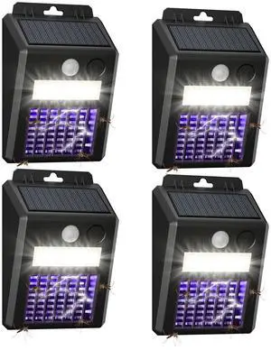 Solar Bug Zapper Outdoor 4 Pack & Mosquito Light Solar-Powered Fly Killer with Motion Sensor,1000V Electric Bug Trap, Waterproof & Cordless Solar Bug Zapper Outdoor 4 Pack & Mosquito Light Solar-Powered Fly Killer with Motion Sensor,1000V Electric Bug Trap, Waterproof & Cordless