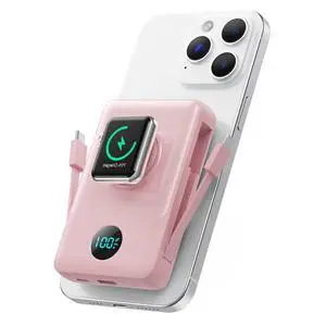 Magnetic Portable Charger for MagSafe with Built-in Cable,iWatch Charger,Wireless Power Bank Travel Essentials,25W Fast Charging Battery Pack for iPhone 17/16/15,Apple Watch(Pink,10800mAh) Magnetic Portable Charger for MagSafe with Built-in Cable,iWatch Charger,Wireless Power Bank Travel Essentials,25W Fast Charging Battery Pack for iPhone 17/16/15,Apple Watch(Pink,10800mAh)