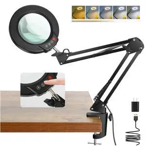 10X Magnifying Glass with Light and Clamp, Real Glass Stand Lighted Magnifier, 5 Color Modes Stepless Dimmable LED Desk Lamp Hands Free for Crafts Hobby Reading Painting Sewing Close Work 10X Magnifying Glass with Light and Clamp, Real Glass Stand Lighted Magnifier, 5 Color Modes Stepless Dimmable LED Desk Lamp Hands Free for Crafts Hobby Reading Painting Sewing Close Work