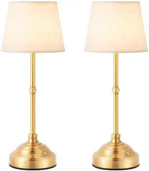 2 Pack Cordless Table Lamp, Rechargeable Desk Lamp with Fabric Shade, Battery Operated 3 Color Stepless Dimming, Small Touch Bedside Lamp Home Decor for Dining, Counter(Brushed Gold) 2 Pack Cordless Table Lamp, Rechargeable Desk Lamp with Fabric Shade, Battery Operated 3 Color Stepless Dimming, Small Touch Bedside Lamp Home Decor for Dining, Counter(Brushed Gold)