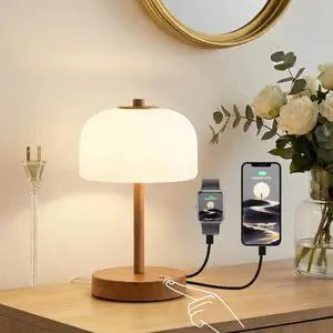 9.5" Corded Touch Control Table Lamp with USB A+C Charging Ports, Wood Grain Dimmable LED Bedside Lamp with 3 Color Temperatures, Small Modern Table Lamps for Bedroom Nightstand Living Room 9.5" Corded Touch Control Table Lamp with USB A+C Charging Ports, Wood Grain Dimmable LED Bedside Lamp with 3 Color Temperatures, Small Modern Table Lamps for Bedroom Nightstand Living Room