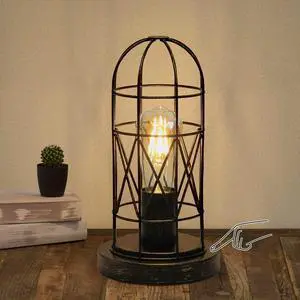 Industrial Table Lamp, 3-Way Dimmable Small Touch Lamp with Rustic Cage Industrial Table Lamp, 3-Way Dimmable Small Touch Lamp with Rustic Cage