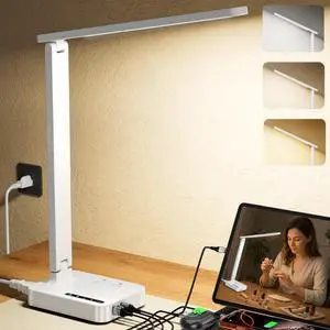 LED Desk Lamp for Dorm Office, USB-C,AC Outlet, Reading Light, White LED Desk Lamp for Dorm Office, USB-C,AC Outlet, Reading Light, White