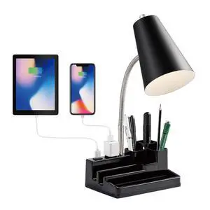 E26 Desk Lamp with 1 USB Charging Port and 1 AC Outlet, Organizer Base, Adjustable Neck, On/Off Switch, Modern Table Lamp for Reading, Working, Studying(Black) E26 Desk Lamp with 1 USB Charging Port and 1 AC Outlet, Organizer Base, Adjustable Neck, On/Off Switch, Modern Table Lamp for Reading, Working, Studying(Black)