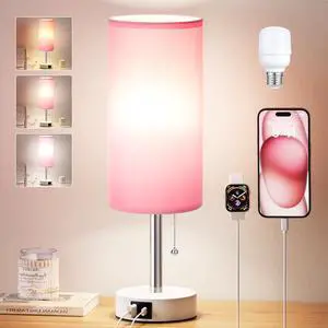 Pink Bedside Table Lamp for Bedroom, Small Nightstand Lamp for Girls Kids, 3 Color Temperatures & USB Charging Port, Cute Desk Lamp for Teens Room Decor, Dorm Room Essentials Pink Bedside Table Lamp for Bedroom, Small Nightstand Lamp for Girls Kids, 3 Color Temperatures & USB Charging Port, Cute Desk Lamp for Teens Room Decor, Dorm Room Essentials