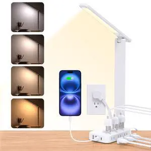 Desk Lamp with 6 AC Outlets & 4 USB Ports (2 USB-C), Touch Control LED Lamp, 4 Color Modes 5 Brightness Levels,Eye-Caring Reading Lamp,5ft Cord,Home Office College Dorm Room Essentials Desk Lamp with 6 AC Outlets & 4 USB Ports (2 USB-C), Touch Control LED Lamp, 4 Color Modes 5 Brightness Levels,Eye-Caring Reading Lamp,5ft Cord,Home Office College Dorm Room Essentials