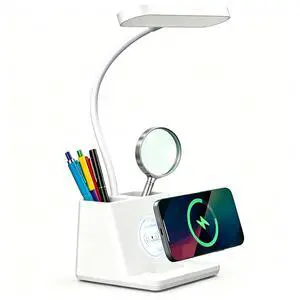 18 in Desk Lamp with Fast Wireless Charger for College Dorm Room, Adjustable LED Table Light for Home Office, White, Small, Cute 18 in Desk Lamp with Fast Wireless Charger for College Dorm Room, Adjustable LED Table Light for Home Office, White, Small, Cute