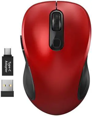 2.4G Wireless Mouse for Laptop, Ergonomic Computer Mouse with USB Receiver and Type-C Adapter, 6 Button Cordless Mouse Wireless Mice for Windows Mac PC Notebook (Red) 2.4G Wireless Mouse for Laptop, Ergonomic Computer Mouse with USB Receiver and Type-C Adapter, 6 Button Cordless Mouse Wireless Mice for Windows Mac PC Notebook (Red)