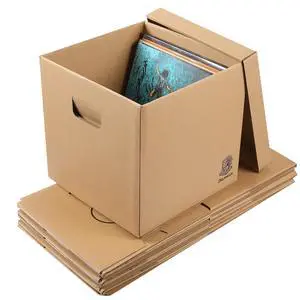 Vinyl Record Storage Box - Moving Box with Handles and Lids - Sturdy Cardboard Crate for Vinyl storage - Holds Up to 60 Records or LPs - Set of 4 Boxes (Kraft) Vinyl Record Storage Box - Moving Box with Handles and Lids - Sturdy Cardboard Crate for Vinyl storage - Holds Up to 60 Records or LPs - Set of 4 Boxes (Kraft)