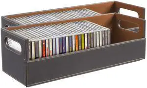 2- Pack CD Storage Box, Organizer Shelf for Movie Cases, DVDs, Cassette Tape Display Stand, Disc Holder Can Store Up to 40 CDs, Faux Leather (Brown) 2- Pack CD Storage Box, Organizer Shelf for Movie Cases, DVDs, Cassette Tape Display Stand, Disc Holder Can Store Up to 40 CDs, Faux Leather (Brown)