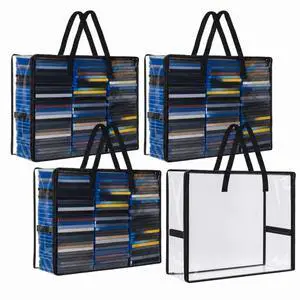 4 Packs Extra Large DVD Storage Bags, Storage Case Holder Organizer Holds up to 360 DVDs Clear Plastic Bags Video Game with Carrying Handles and Zipper, Media Organizer for Movie VHS (Clear) 4 Packs Extra Large DVD Storage Bags, Storage Case Holder Organizer Holds up to 360 DVDs Clear Plastic Bags Video Game with Carrying Handles and Zipper, Media Organizer for Movie VHS (Clear)