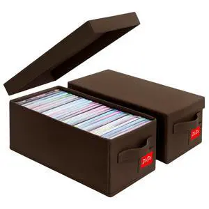 DVD Storage Box 2 Pack Brown Sturdy Media Organizer with Lids, Stackable Storage Bin for DVDs, CDs, Video Games, and Discs DVD Storage Box 2 Pack Brown Sturdy Media Organizer with Lids, Stackable Storage Bin for DVDs, CDs, Video Games, and Discs