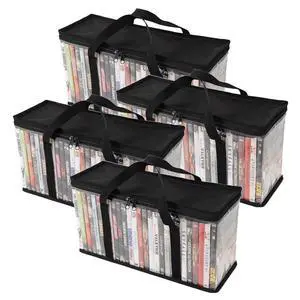 Set of 4 DVD Storage Bags,Transparent PVC Media Storage,Media Organizer Bag for DVDs, CDs, Video Games, VHS Box, Video Game Disks,With Reinforced Carrying handles (4, Medium) Set of 4 DVD Storage Bags,Transparent PVC Media Storage,Media Organizer Bag for DVDs, CDs, Video Games, VHS Box, Video Game Disks,With Reinforced Carrying handles (4, Medium)