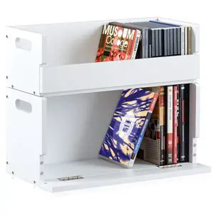 2 Set Wooden DVD and CD Storage Box Cassette Tape Display Stand Holder Rack with Carrying Handle, Organizer Shelf for Movie Cases, Each Can Store up to 36 CDs and 26 DVDs (White) 2 Set Wooden DVD and CD Storage Box Cassette Tape Display Stand Holder Rack with Carrying Handle, Organizer Shelf for Movie Cases, Each Can Store up to 36 CDs and 26 DVDs (White)