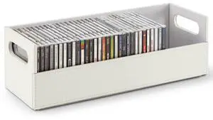 CD Storage Box, Organizer Shelf for Movie Cases, DVDs, Cassette Tape Display Stand, Disc Holder Can Store Up to 40 CDs, Faux Leather (White) CD Storage Box, Organizer Shelf for Movie Cases, DVDs, Cassette Tape Display Stand, Disc Holder Can Store Up to 40 CDs, Faux Leather (White)