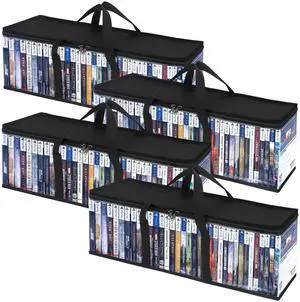 DVD Storage Bags Set of 4, Clear PVC Media Storage Organizer with Handles & Front Zipper Window, Stackable DVD/CD/Blu Ray Storage Cases for Movie Collections, Holds 35-40 DVDs Each DVD Storage Bags Set of 4, Clear PVC Media Storage Organizer with Handles & Front Zipper Window, Stackable DVD/CD/Blu Ray Storage Cases for Movie Collections, Holds 35-40 DVDs Each