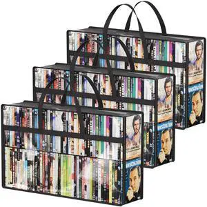 DVD Storage Bags, Clear PVC Plastic DVD Organizer with Handles and Zipper, Media Holder for Blu Ray Disc, Movie Cases, VHS Box, Video Game Disks, Albums, Books, Holds 270 DVDs (90 Each) 3 Pack DVD Storage Bags, Clear PVC Plastic DVD Organizer with Handles and Zipper, Media Holder for Blu Ray Disc, Movie Cases, VHS Box, Video Game Disks, Albums, Books, Holds 270 DVDs (90 Each) 3 Pack