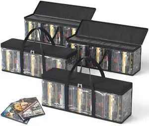 DVD Storage Bags, Media Organizer Bags for DVDs, CDs, Blu Ray Disc, Movie Cases, VHS Box, Video Game Disks, Albums, Books, Clear Plastic Holders with Carrying Handles (Black, 4Pack) DVD Storage Bags, Media Organizer Bags for DVDs, CDs, Blu Ray Disc, Movie Cases, VHS Box, Video Game Disks, Albums, Books, Clear Plastic Holders with Carrying Handles (Black, 4Pack)