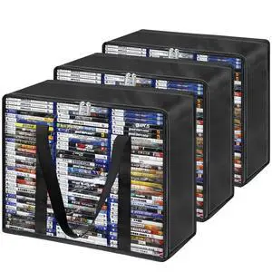 DVD Blu ray Storage Bag 3 Pack, Hold 210 DVDs or 270 Blu-Rays, Clear Easy Find Media Organizer with Reinforced Handle for Video Games, Movies, VHS Tapes DVD Blu ray Storage Bag 3 Pack, Hold 210 DVDs or 270 Blu-Rays, Clear Easy Find Media Organizer with Reinforced Handle for Video Games, Movies, VHS Tapes