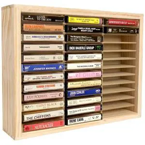 Cassette Tape Storage Rack, 36-slot Wood Cassette Tape Holder, Wall Mount or Freestanding Audio Cassette Organizer, Playing Card Storage, Unfinished Pine Cassette Tape Storage Rack, 36-slot Wood Cassette Tape Holder, Wall Mount or Freestanding Audio Cassette Organizer, Playing Card Storage, Unfinished Pine