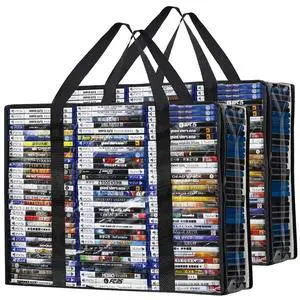 DVD Blu-ray Storage Bag, 2 Pack Portable Storage Bags Hold 140 DVDs, 180 Blu-rays Total, Clear Media Organizers with Reinforced Handle for Movies, Video Games, VHS Tapes DVD Blu-ray Storage Bag, 2 Pack Portable Storage Bags Hold 140 DVDs, 180 Blu-rays Total, Clear Media Organizers with Reinforced Handle for Movies, Video Games, VHS Tapes