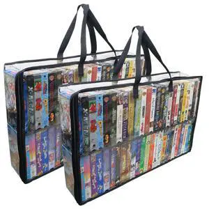 2 Pack-VHS Movie Tape Storage Bag/Case, Clear PVC Plastic-Holds 100 Total, Strong Handles-No Dirt/Moisture/Dust 2 Pack-VHS Movie Tape Storage Bag/Case, Clear PVC Plastic-Holds 100 Total, Strong Handles-No Dirt/Moisture/Dust