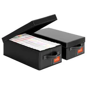 VHS Storage Box Set 2-Pack Faux Leather Cassette Tape Storage Bins Holds 14 Clamshell Tapes Each Stackable Vintage Media Organizer-Black VHS Storage Box Set 2-Pack Faux Leather Cassette Tape Storage Bins Holds 14 Clamshell Tapes Each Stackable Vintage Media Organizer-Black