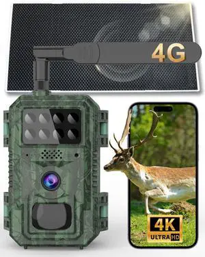 4G Cellular Trail Camera-with 4K 48MP Wide Angle 120 Degree,Night Vision up to 100FT, Solar Powered Hunting Camera with SD Storage, IP68 Waterproof, Motion Activated Wildlife Camera 4G Cellular Trail Camera-with 4K 48MP Wide Angle 120 Degree,Night Vision up to 100FT, Solar Powered Hunting Camera with SD Storage, IP68 Waterproof, Motion Activated Wildlife Camera